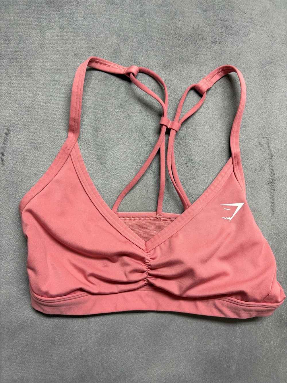Gymshark Sports Bra XS Pink Strappy Ruched Low Support Yoga Activewear Athletic